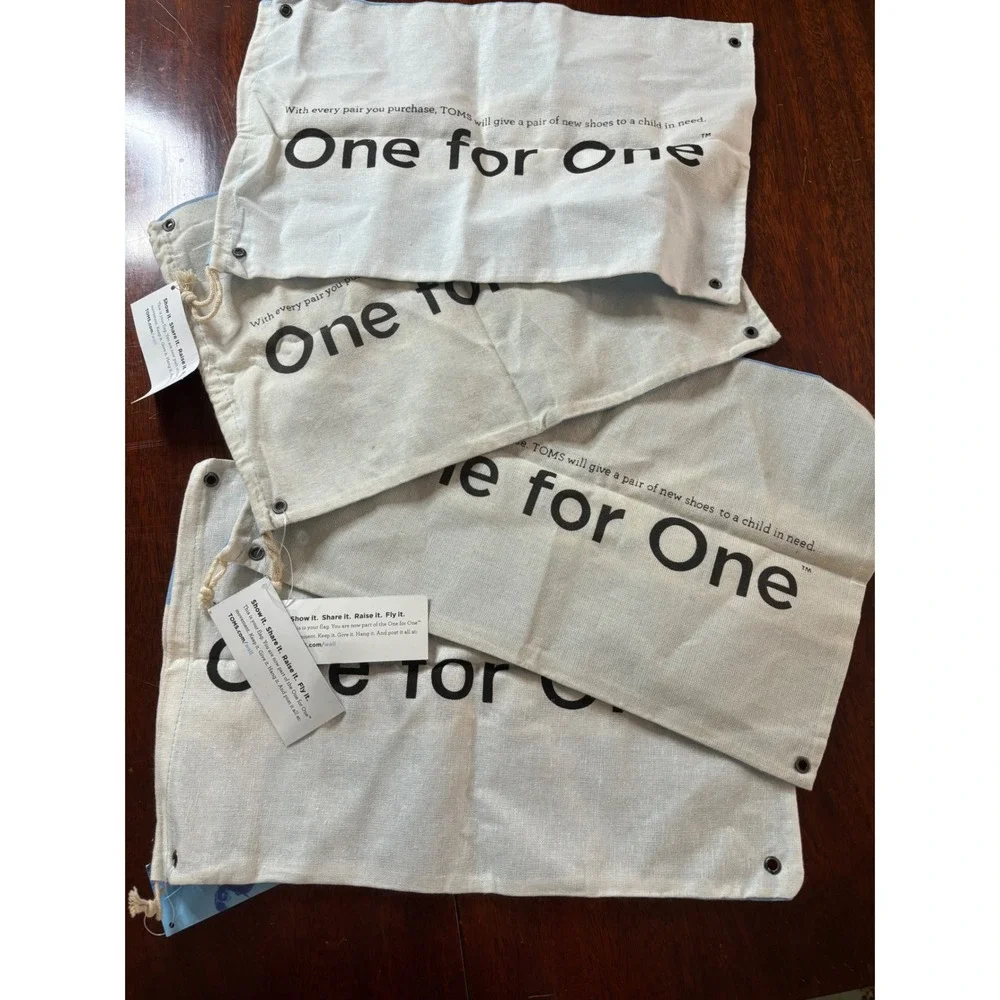 TOMS Shoes Canvas Dust Bag OS Blue White Stripe One for One Lot of 4 NWT